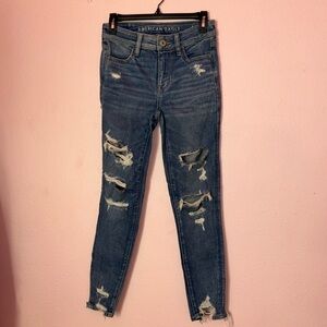 American Eagle Outfitters Blue Skinny Distressed Jeans